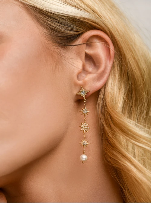 Kolczyki gwiazdki, perełka, stal pozłacana S211712Z00