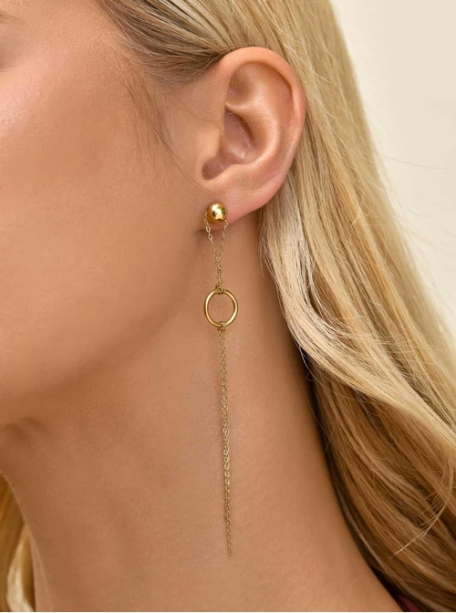 Kolczyki długie, kuleczki, stal pozłacana S211659Z00