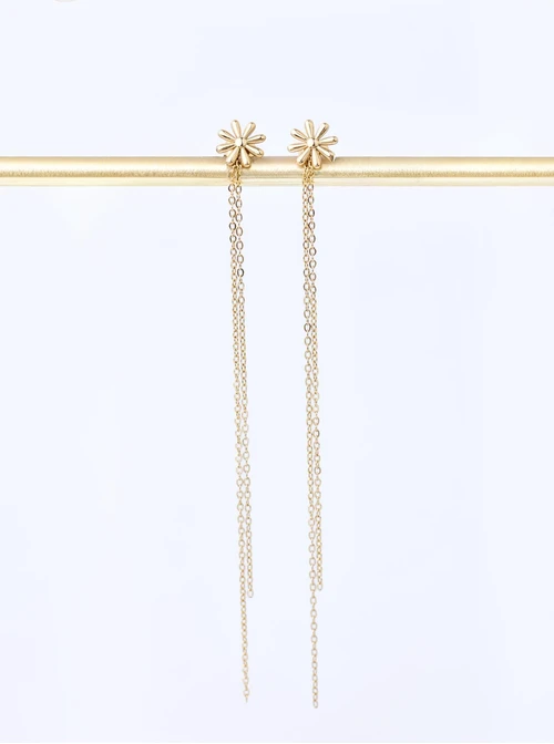 Kolczyki długie, kwiatuszki, stal pozłacana S211665Z00