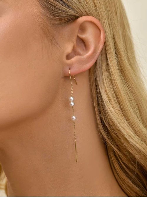 Kolczyki długie, perełki, stal pozłacana S211656Z00