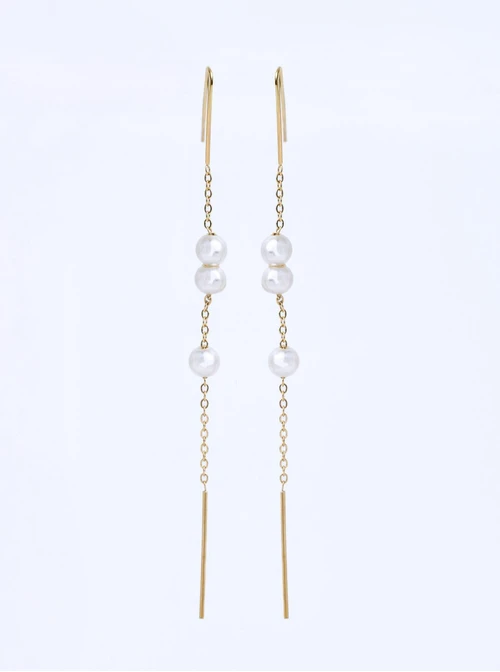 Kolczyki długie, perełki, stal pozłacana S211656Z00