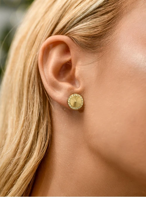 Kolczyki frezowane kółeczka z kryształkami, stal pozłacana S211759Z00