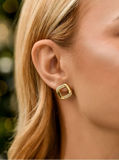 Kolczyki geometryczne z kryształkami, stal pozłacana S211699Z00