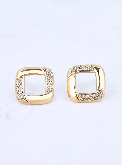 Kolczyki geometryczne z kryształkami, stal pozłacana S211699Z00