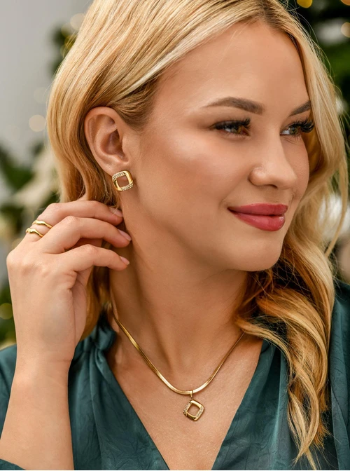 Kolczyki geometryczne z kryształkami, stal pozłacana S211699Z00