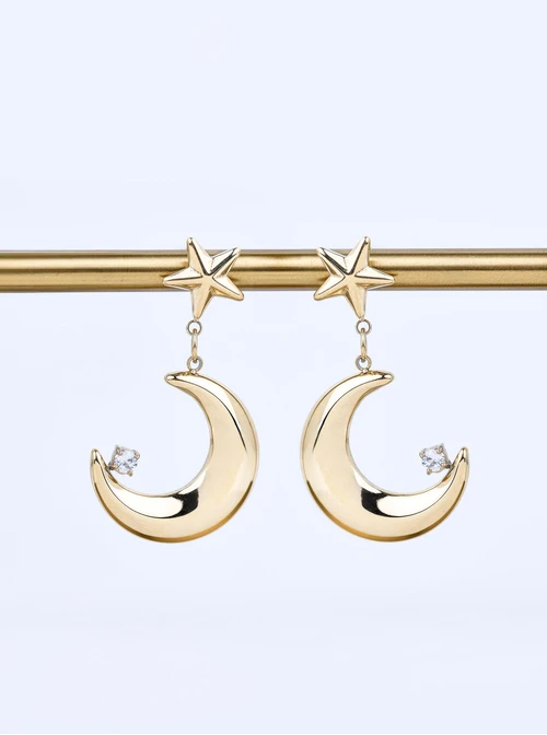 Kolczyki gwiazdka, księżyc, stal pozłacana S211633Z00