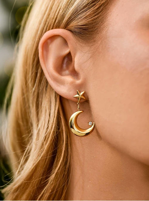 Kolczyki gwiazdka, księżyc, stal pozłacana S211633Z00