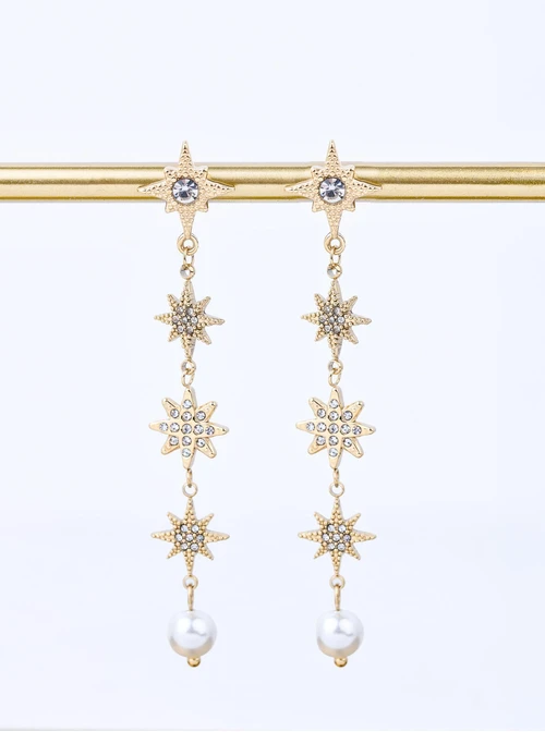 Kolczyki gwiazdki, perełka, stal pozłacana S211712Z00