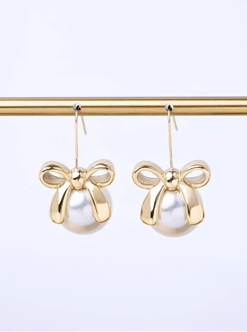 Kolczyki kokardki, perła, stal pozłacana  S211660Z00