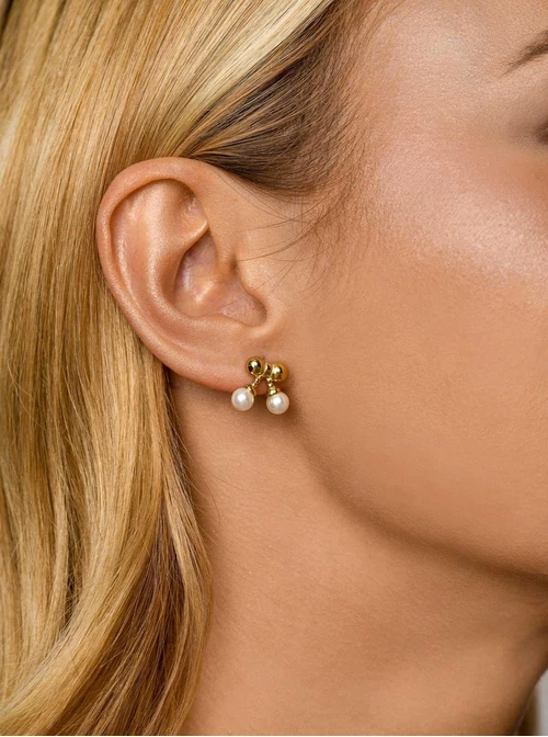 Kolczyki kokardki z perełkami, stal pozłacana S211734Z00