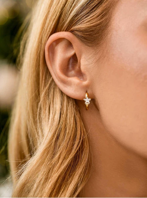 Kolczyki kółeczka, gwiazdka, stal pozłacana S211341Z00