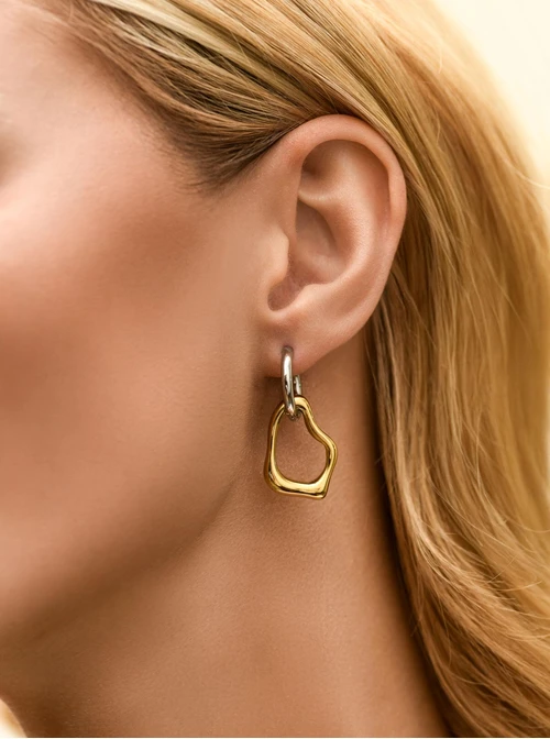 Kolczyki kółka, geometryczna zawieszka, stal pozłacana S212314M00