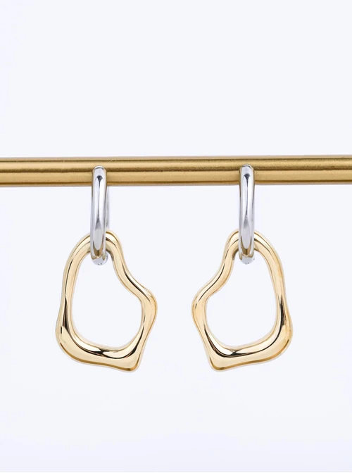 Kolczyki kółka, geometryczna zawieszka, stal pozłacana S212314M00