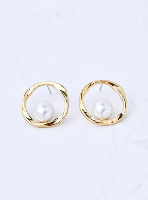 Kolczyki kółko z perłą, stal pozłacana S211661Z00