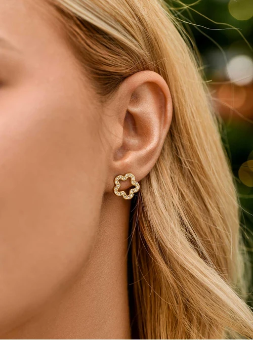 Kolczyki koniczynki z kryształkami, stal pozłacana S211760Z00