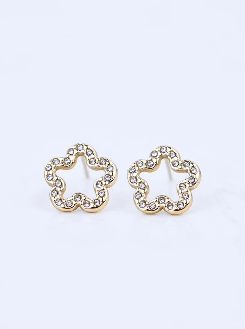 Kolczyki koniczynki z kryształkami, stal pozłacana S211760Z00