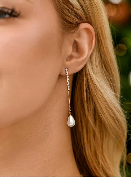 Kolczyki kropelki, kryształki, stal pozłacana S211655Z00