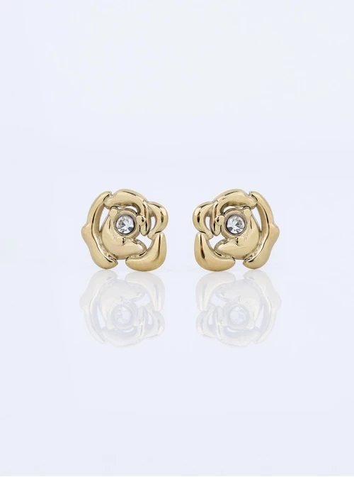 Kolczyki kwiat, kryształek, stal pozłacana S211631Z00