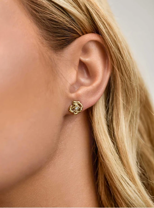 Kolczyki kwiat, kryształek, stal pozłacana S211631Z00