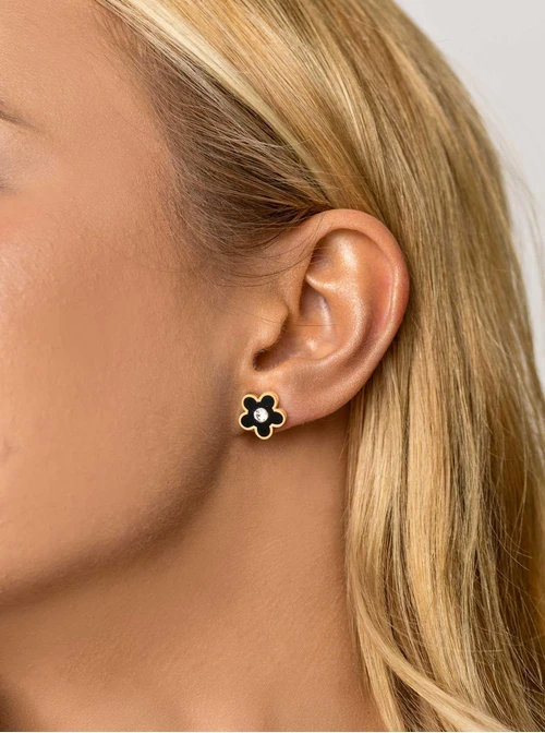 Kolczyki kwiatuszki, kryształek, stal pozłacana S206470Z01