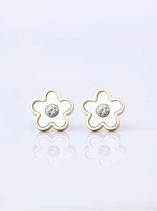 Kolczyki kwiatuszki, masa perłowa, stal pozłacana S206470Z02