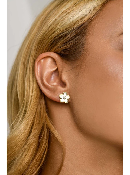 Kolczyki kwiatuszki, masa perłowa, stal pozłacana S206470Z02