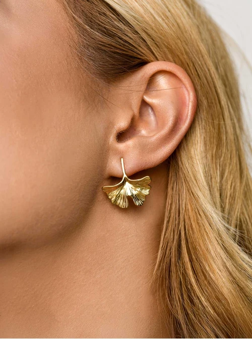 Kolczyki liść miłorzębu, stal pozłacana S211756Z00