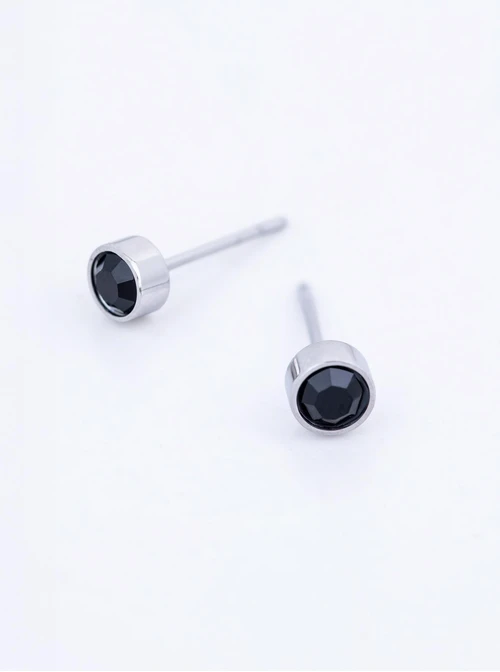Kolczyki męskie czarne kryształki, stal, S210522S01