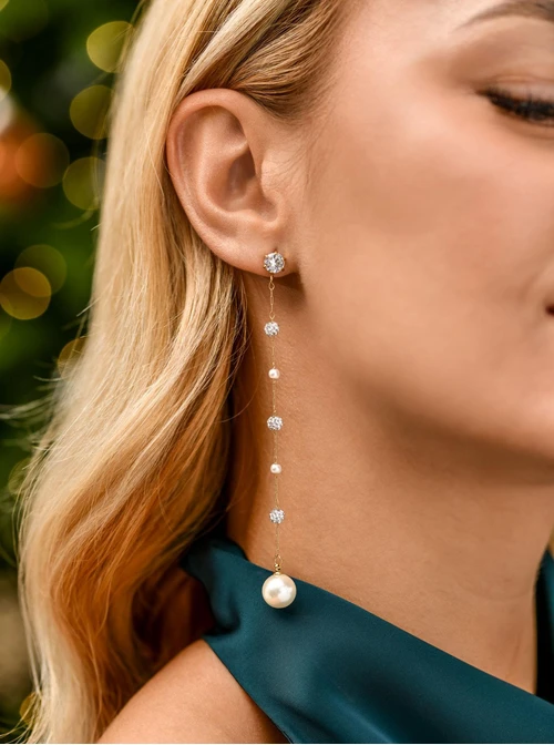 Kolczyki perełki, kryształki, stal pozłacana S211654Z00