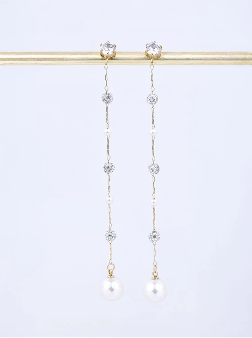 Kolczyki perełki, kryształki, stal pozłacana S211654Z00