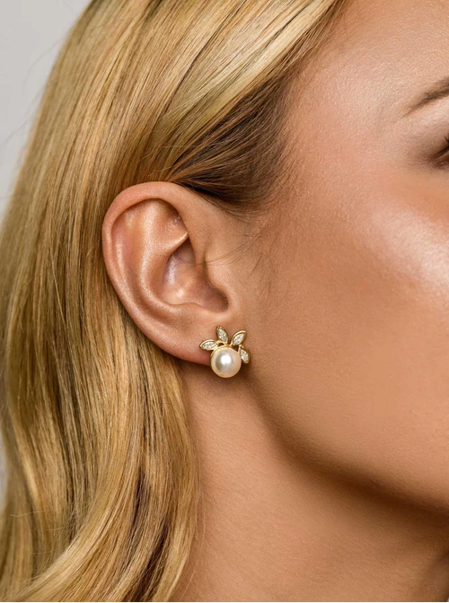 Kolczyki perełki, kryształki, stal pozłacana S211698Z00