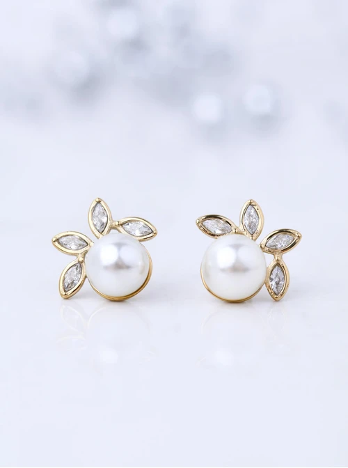 Kolczyki perełki, kryształki, stal pozłacana S211698Z00