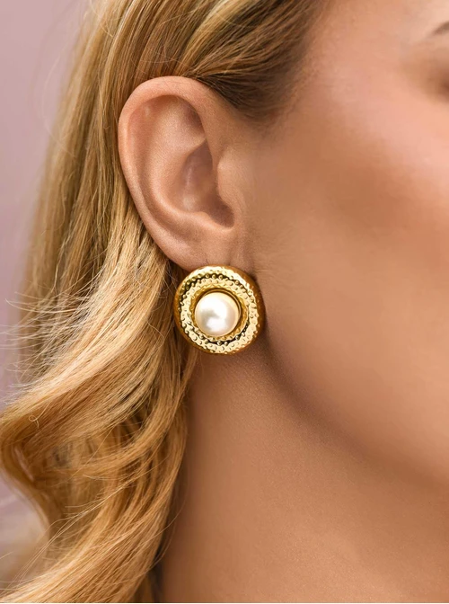 Kolczyki perły, stal pozłacana S211974Z00