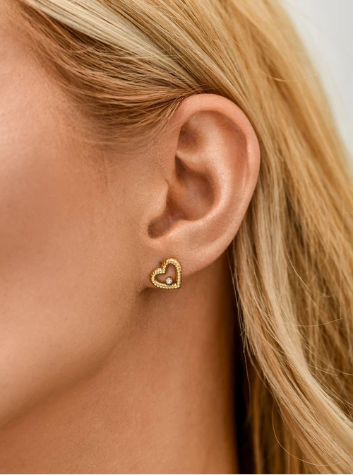 Kolczyki serduszko z kryształkiem, stal pozłacana S211676Z00