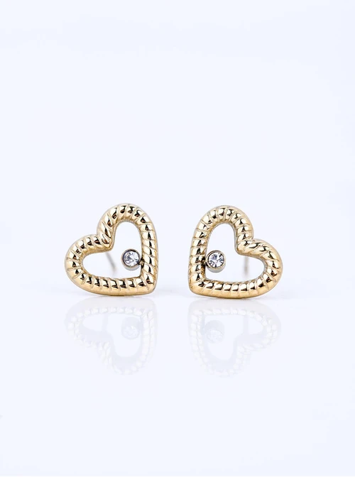Kolczyki serduszko z kryształkiem, stal pozłacana S211676Z00