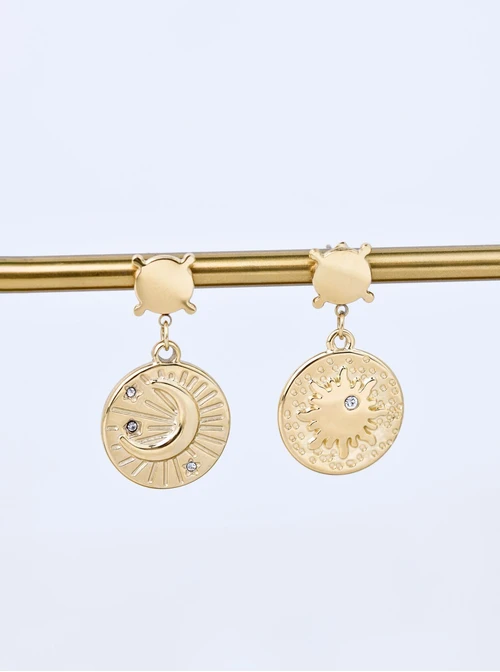 Kolczyki słońce, księżyc, stal pozłacana S211374Z00