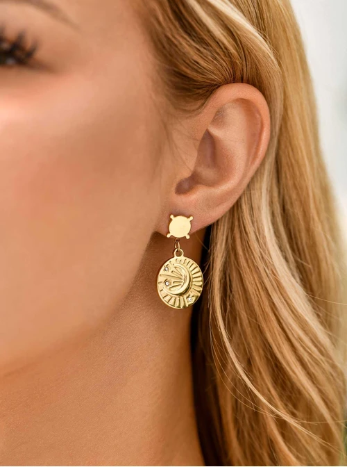 Kolczyki słońce, księżyc, stal pozłacana S211374Z00