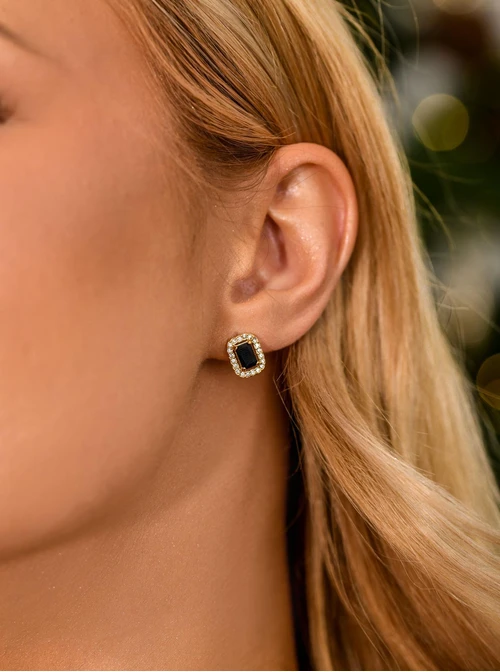 Kolczyki z czarnym kryształkiem, stal pozłacana S211639Z01