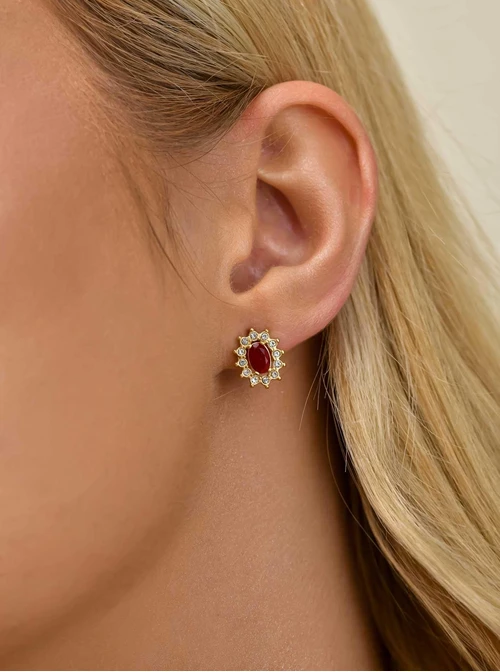 Kolczyki z czerwonym kryształkiem, stal pozłacana S211638Z03