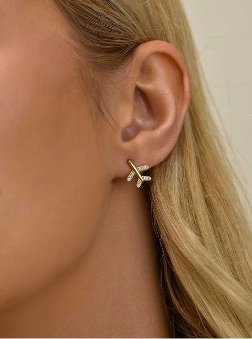 Kolczyki samolot, kryształki, stal pozłacana S211722Z00