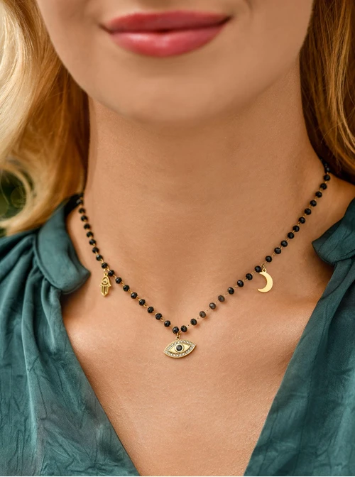 Naszyjnik Oko Proroka, kryształki, stal pozłacana S311854Z01