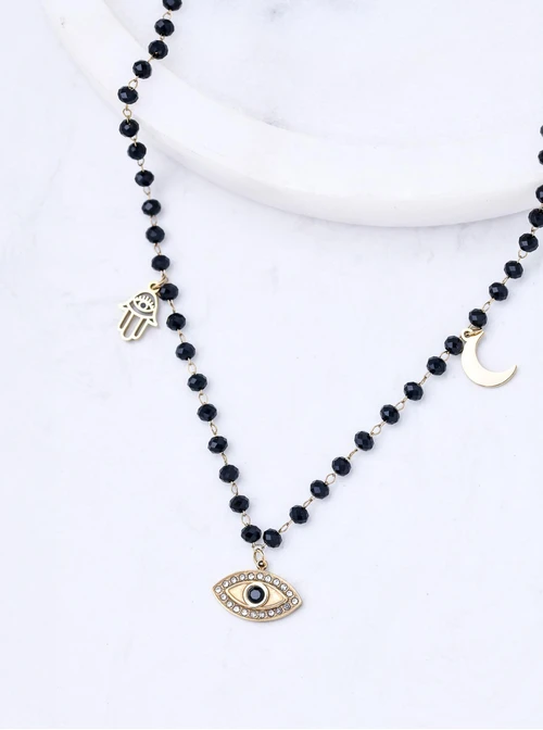 Naszyjnik Oko Proroka, kryształki, stal pozłacana S311854Z01