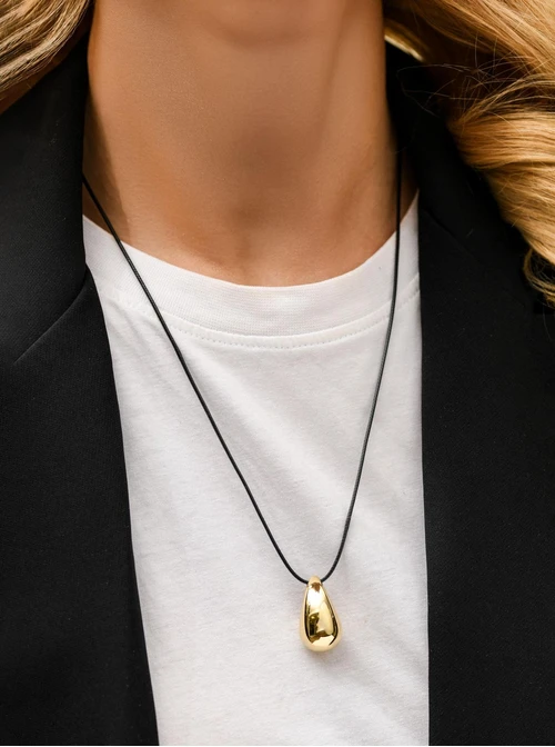 Naszyjnik dmuchana kropla, na rzemyku, stal pozłacana, S312250Z00