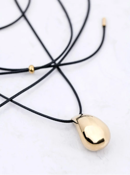 Naszyjnik dmuchana kropla, na rzemyku, stal pozłacana, S312250Z00