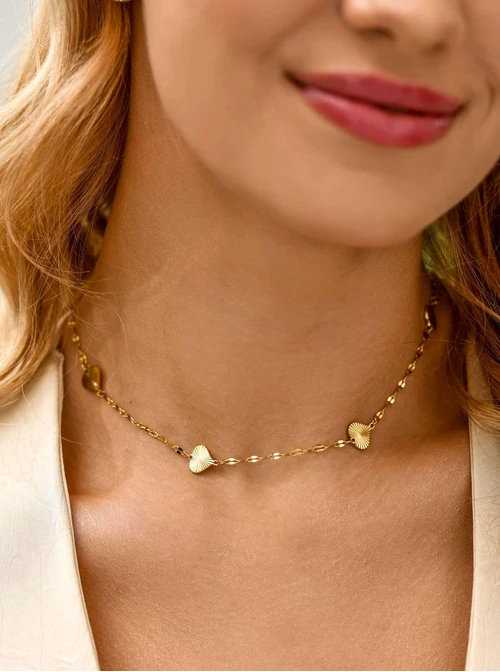 Naszyjnik frezowane serduszka, stal pozłacana S311852Z00