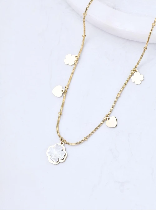 Naszyjnik koniczynki, serduszka, stal pozłacana S311814Z00