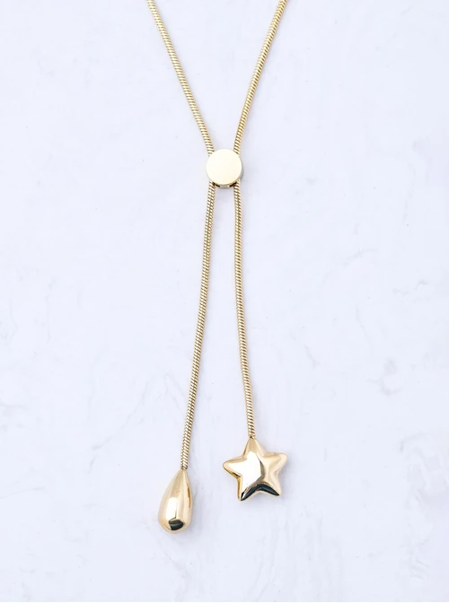 Naszyjnik krawatka, dmuchana gwiazdka, kropla stal pozłacana S311616Z00