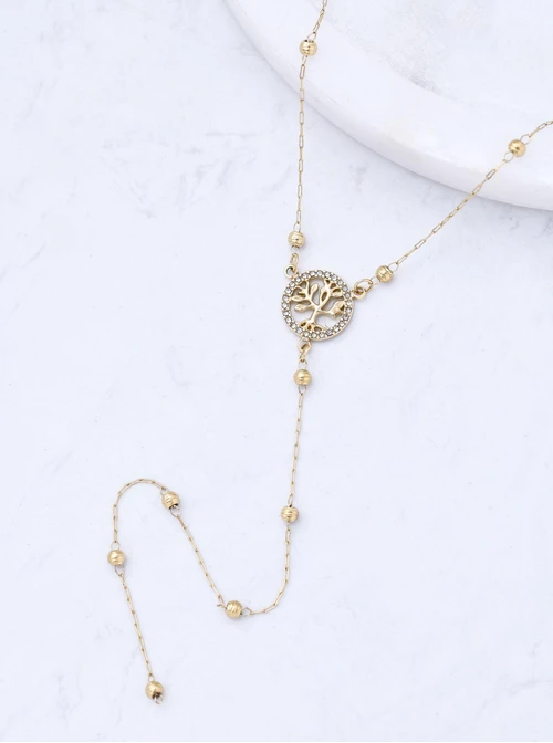 Naszyjnik krawatka, drzewko, kryształki, stal pozłacana S311810Z00