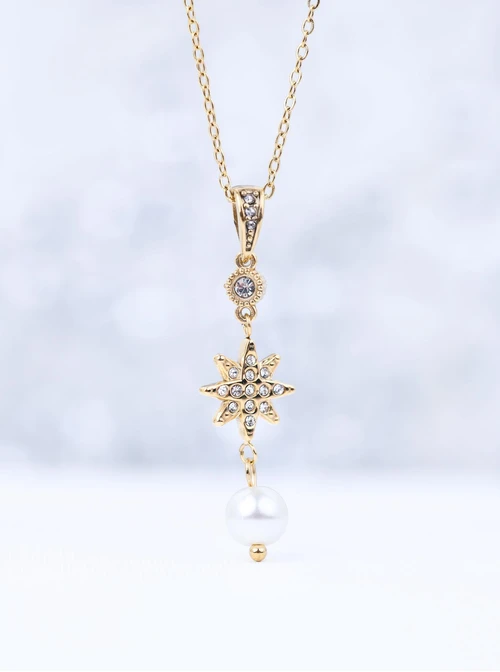 Naszyjnik krawatka, gwiazdka, perełka, stal pozłacana S311711Z00