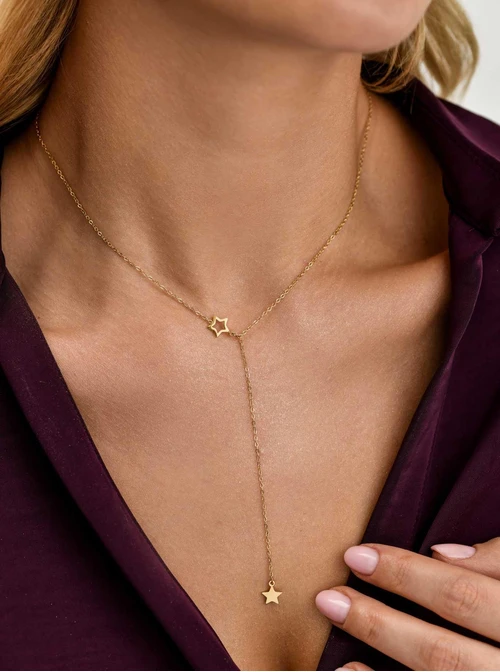 Naszyjnik krawatka, gwiazdki, stal pozłacana S311626Z00